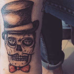 My arm #skulltattoo #hat #sleeve #diamonds #tattoo #arm #armtattoo 