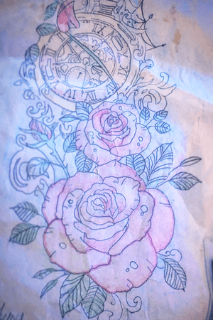 Clock and roses tattoo design for my ribs