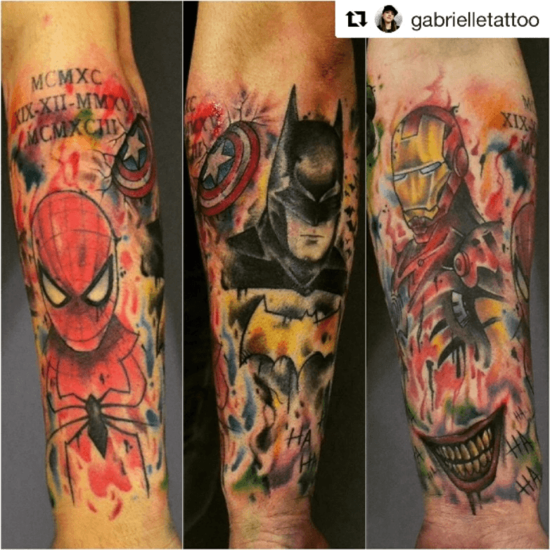 Tattoo uploaded by André Guiguer • #comic #marvel #dc #spiderman #batman  #ironman #joker #watercolor • Tattoodo