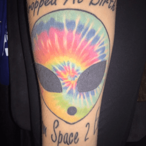 Dropped at birth from space to earth #tiedye #tyedye #alien #outerspace #colortattoo 