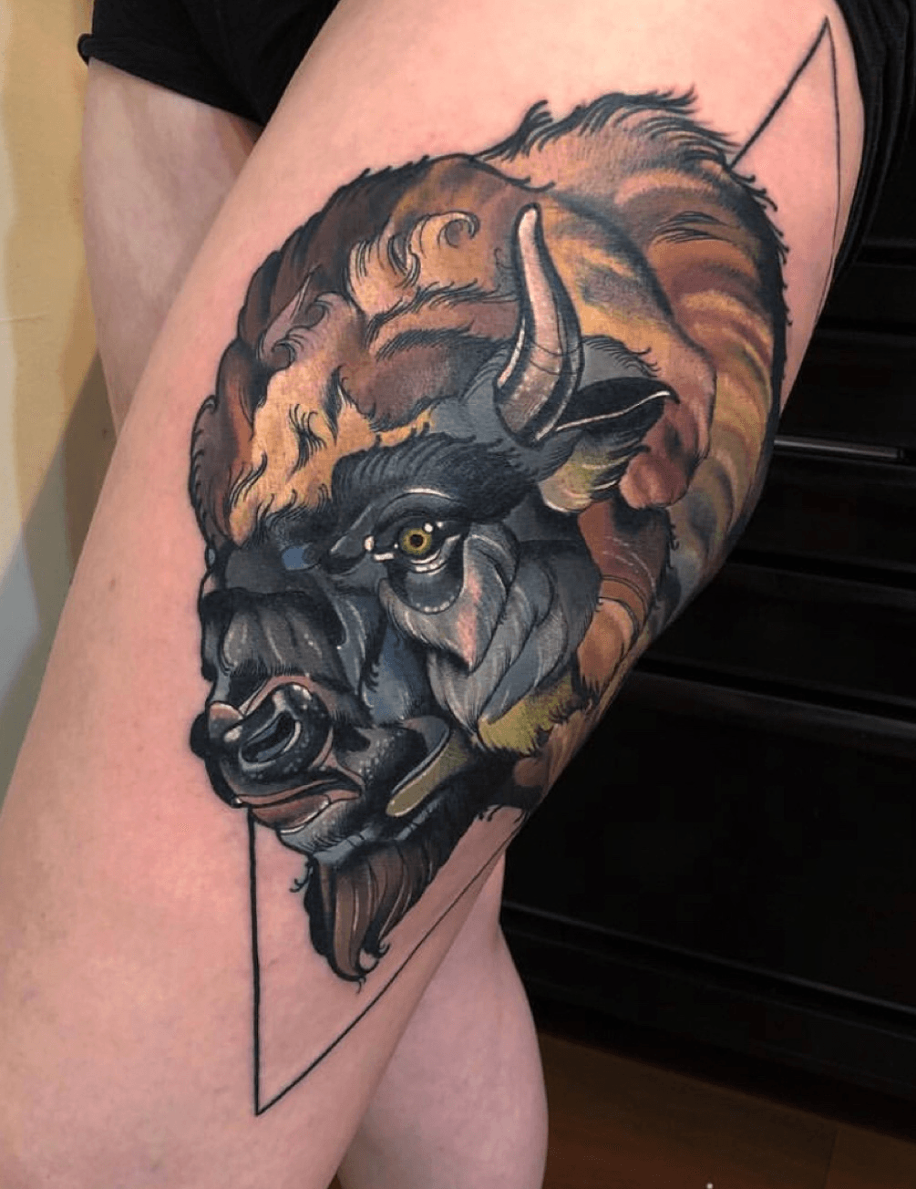 Traditional Black And White Buffalo Tattoo Idea  BlackInk