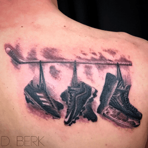 This was a challenge. Little realistic footwear. Happy with the outcome. Thanks Joe! #stl #stlouis #selfinflictedstudios #tattoo #tattoos #art #artist #blackandgrey #realistictattoo #hockey #bauer #football #nike #soccer #adidas 