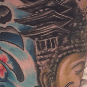 Buddha with temple - by L'il Dave @ Peep Show Tattoos