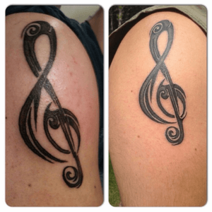 My first tattoo on left and on the right is the touch up and fix 🤘🏻so much better now! #trebleclef #music #guitar #rock #touchup #fix #redo #awesome #ForeverInkBlackstoneMa