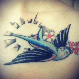 This is my latest tattoo, swallow with cherry blossoms.