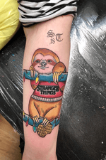 My new tattoo, his name is Dart♥️ done by Scrappy Tattooer at North Wales Ink, prestatyn UK. #StrangerThings #Strangerthingstattoo #dart #sloth #slothtattoo #sloths