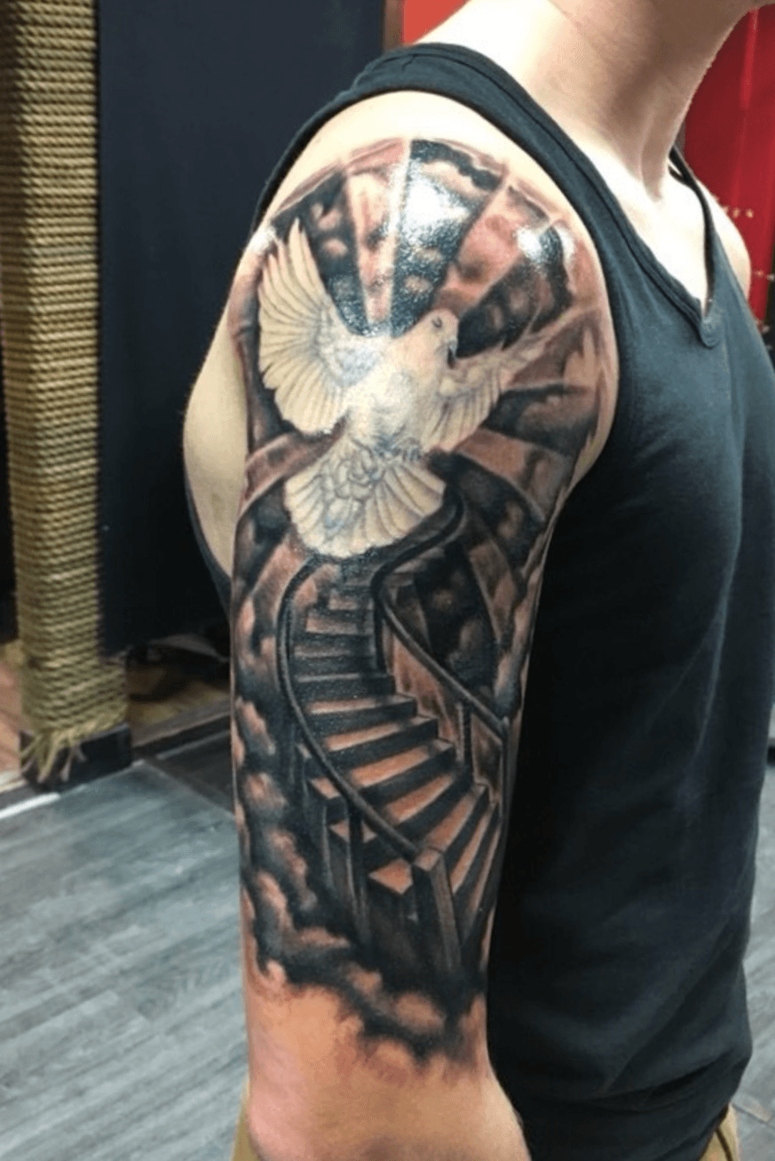 Blvk Temple Tattoo Cairns  Stairway to heaven piece by our artist Matt  Blak  Contact us now for you next tattoo or come see the crew at Cairns  premier tattoo studio