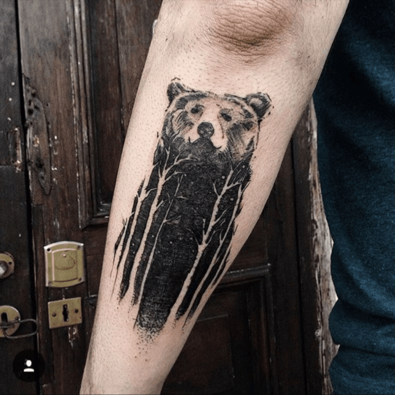 Tattoo uploaded by Orla  Black  grey grizzle bear trees tattoo  dreamtattoo mydreamtattoo  Tattoodo