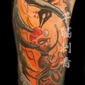 Alien fetus baby, part of biomech sleeve.  Tattooed by Oliver Wong 