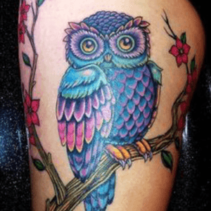 #megandreamtattoo love her style and want to add a colorful owl to the other colorful tattoos