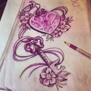 Beautiful key and heart lock tattoo design #tattoo #design #key #lock #heart #pink 