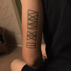 This tattoo is the (abstracted) roman numeral date: 3.19.2015 It is for the date that I received my first testosterone shot after coming out as a transgender man. This day represents the day I started a crucial journey in my life that changed everything for the best. Designed by me, tattoed by Kenny Fajardo (Phoenix, AZ).