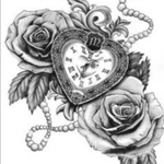 Beautiful heart shaped pocketwatch and rose tattoo design #rose #flower #heart 