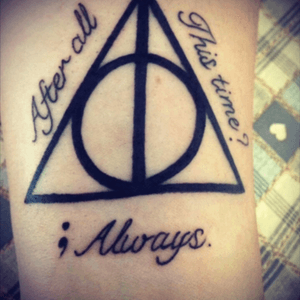 Looks wonky but its not 😛 Harry potter linked in with project semicolon 🔮 #Harry #harrypotter #deathlyhallows #projectsemicolon #projectsemicolontattoo #snapeforever