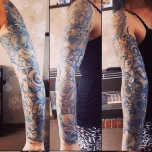 Love my girlie sleeve... Its all flowers and shading ... Specially love the flower skull on forearm x