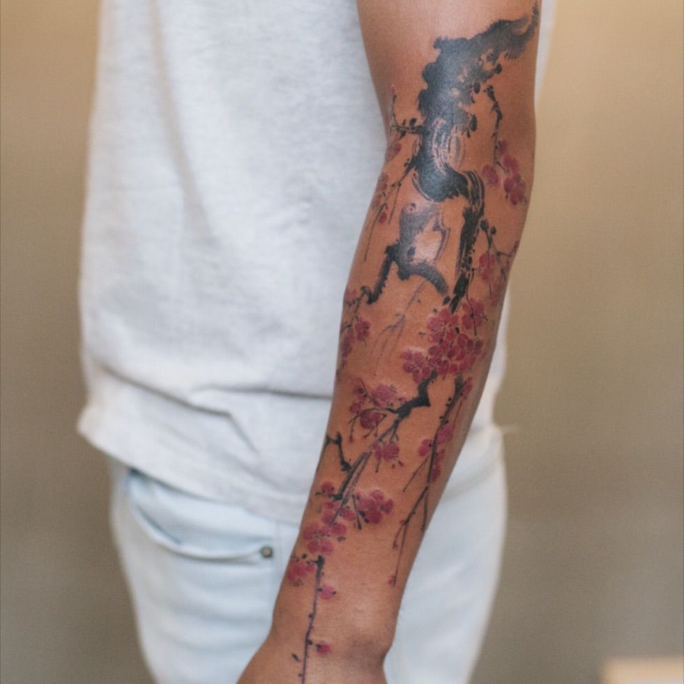 Cherry Blossom Tattoo Men Forearm