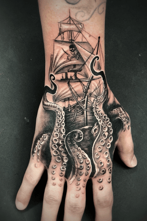 #realism #blackandgrey #nautical #clippership #pirate #kraken #silverbackink #tattooartist #tattoooftheday 