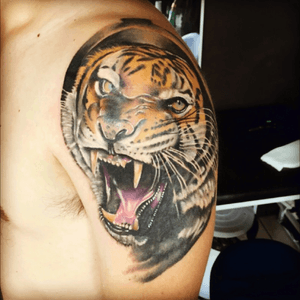 A new master piece of Heddrey, tattoo artist of @Italiaink #realism #colorrealism #tattoo #tattooartist #masterpiece #tiger #tigertattoo 