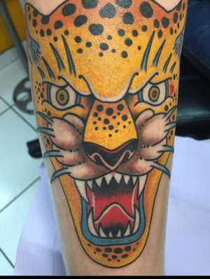 Neo-traditional leopard tattoo by Lenny Rodriguez
