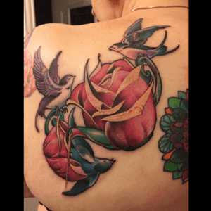 Swallows and rose teapot by Adam Montegut @ new orleans tattoo museum