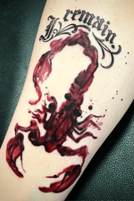 Custom lettering on this blood scorpion “Penny Dreadful” tattoo. Would love to do more like this! Email me at burke.brigid@gmail.com #scorpion #scorpiontattoo #watercolortattoo #bloodtattoo #script #customlettering #colortattoo #blackletter #oldEnglish #lettering #pennydreadful #watercolor #calftattoo #nyc #brooklyn 
