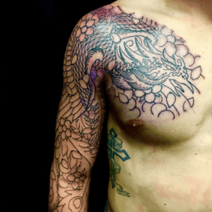 Pheonix sleeve outline, Horimaru Kan (Luar Martinez), Ancient Ink Tattoo. 