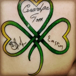 Three leaf clover with my 2 cousins and grandpas signatures that passed away #irish #threeleafclover #green #yellow #signature #family 