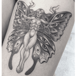 Multi-boob butterfly woman on Caitlin's thigh #kaptenhannatattoos #darkagetattooseattle #butterfly #faerie 