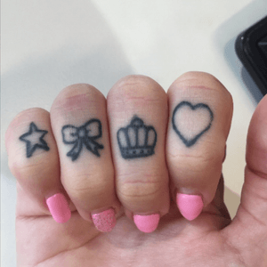 Finger tattoos #star #bow #crown #heart #fingertattoos 