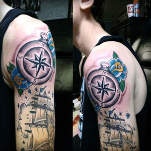some of my ink #traditional #nautical #compass #shipandcompass #sleeveinprogress 