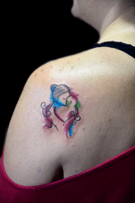 Mom and son watercolor tattoo