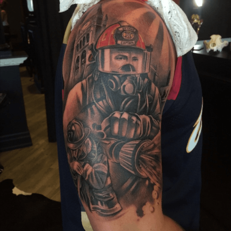 Saint Florian and Firefighter Tattoo by zuluDROOG on DeviantArt  Fire  fighter tattoos Firefighter tattoo Firefighter tattoo sleeve