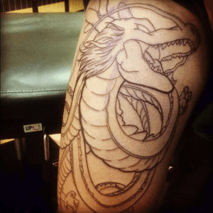 #shenlong #start   #tattoo #cazeINK #ink #pain #fanart #unfinished #outline going #fullcolor tattoo by @caze217 
