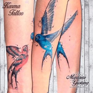 Watercolor swallow tattoo, tatuaje de golondrinas en acuarela#tattoo #tatuaje #tattooed #tatuadora #marianagroning #cdmx #mexico #mexicocity #karmatattoomx #madeinmexico #tatuagem #acuarela #watercolor #watercolortattoo #swallow #golondrina 