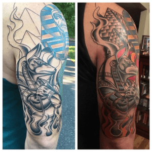 Before and after color. A little more till its done. #kellticink #anubis #powerslave #ironmaiden 