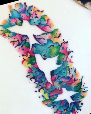 Negaitive space watercolor piece. #watercolortattoo #negativespace #birdsillouette #birdtattoo #abstracttattoo #AbstractWatercolor 