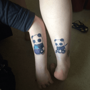 My friend and i have matching panda tattoos!! #panda #cupcake #paintbrush #purple #blue #besties