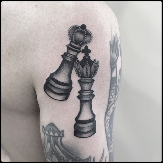 king and queen chess tattoos for couples