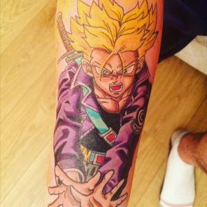 The start of my DBZ sleeve. #dragonballz #dbztattoo #futuretrunks #supersaiyan #dragonballztattoo #color #customdesign #forearmtattoo 