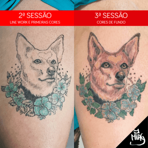 Hoje foi a terceira sessão da tattoo-homenagem da minha amiga Silvana Viestel à cadela Miçanga. Obrigada pela confiança e carinho, mana!