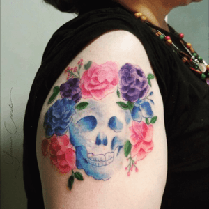 #fineline #tattoo #inked #ycoiado #watercollour #skull 