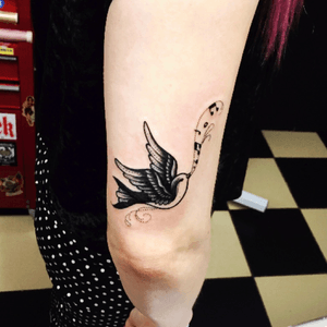 20th December 2016 - this is my fifth tattoo. It is a little song bird, and it was the least painful. I studied music and loved it, and I also sing, so a musical tattoo is something I've always wanted. 