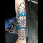 More progress on my arm by @jeremywcl #besttattooartistever #jeremycrawford #sacredarttattoos #mandala #blackandgray #color #suicidegirls #girlswithtattoos #gadsden #alabama #inked #mobile #sleeves #tattooartist #mandalatatto #forearm 