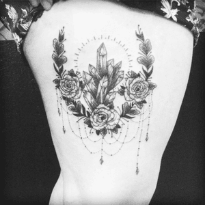 #cristal #moon #roses #jewel tattoo done by LAN at La verite est ailleurs #bordeaux 