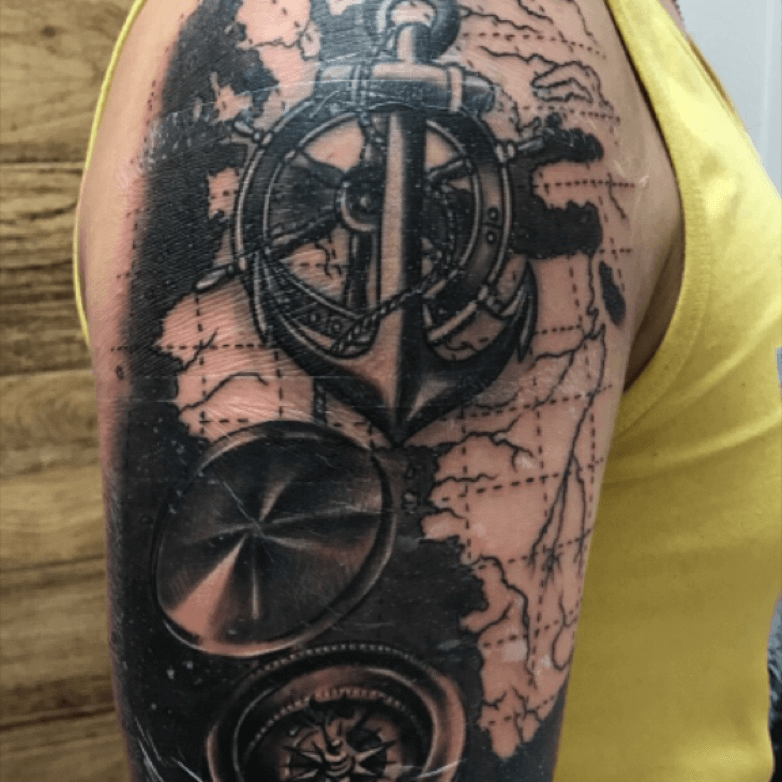 Rose Anchor Love coverup   Tattoos by TioLu 