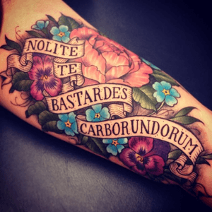  "Dont let the bastards get you down" #flowertattoo #Banners #floraltattoo 