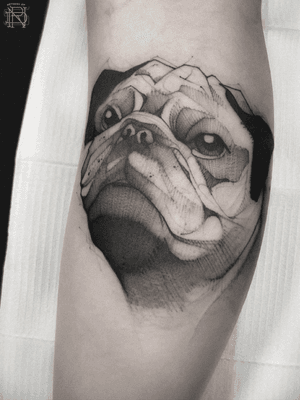 ✖️ #Pug || #Tattoo da Sheila Lasari de Rio Claro-SP. Valeu por mais uma! ⠀ Marque seu amigo que curte um #dog 🐶🙌🏻 ⠀ 💡Email para contato: ⠀ 📩 artworkofdenersilva@gmail.com
