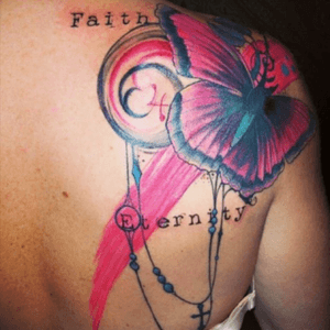 By eyescreamtattoo #butterfly#shoulder#pink#eyescreamtattoo#faith#eternity#4#ystaf
