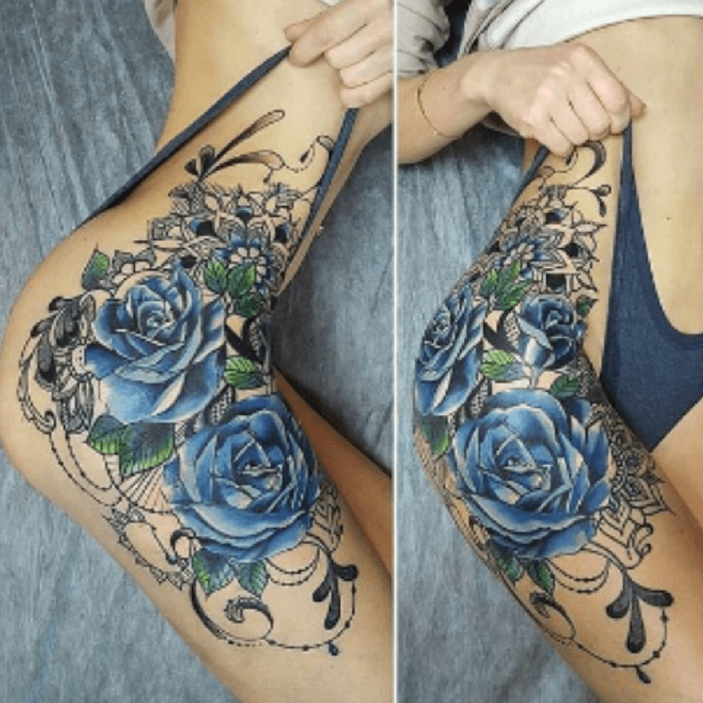 Thigh Mandala and flowers done by Kaitlin Matthews cakelintattoos  Hip  tattoos women Hip thigh tattoos Side thigh tattoos women