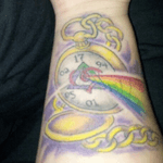 My adoption tattoo. It has my birthday, my adoption bday, the adoption symbol, and the Pink floyd with the pocket watch for "Time" and the prism for "Dark Side of the Moon". #adoption #meaningfultattoos 